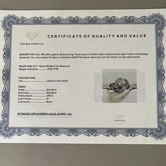 Vintage 14kt White Gold Round Brilliant Cut Diamond Ring Size 8-8.5 - Picture 9 of 10